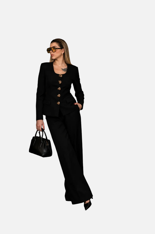 Black Structured Blazer & Wide-Leg Trouser Set