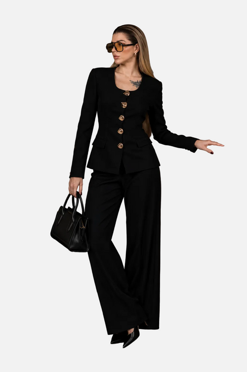Black Structured Blazer & Wide-Leg Trouser Set