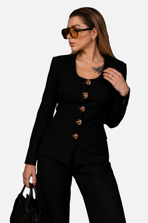 Black Structured Blazer & Wide-Leg Trouser Set