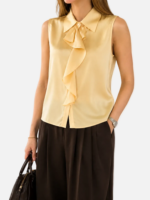 Black Ruffle Bow Blouse & Wide-Leg Trouser Set