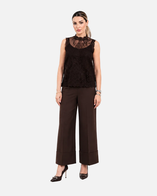 Yellow Lace Top & Wide-Leg Trouser Co-ord Set