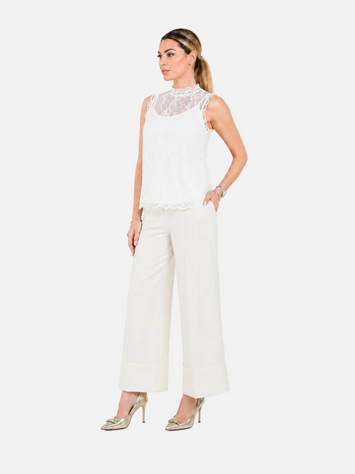 Yellow Lace Top & Wide-Leg Trouser Co-ord Set