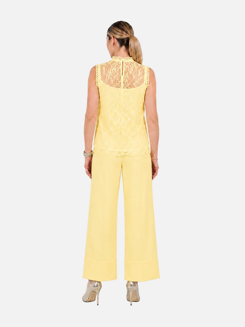 Yellow Lace Top & Wide-Leg Trouser Co-ord Set