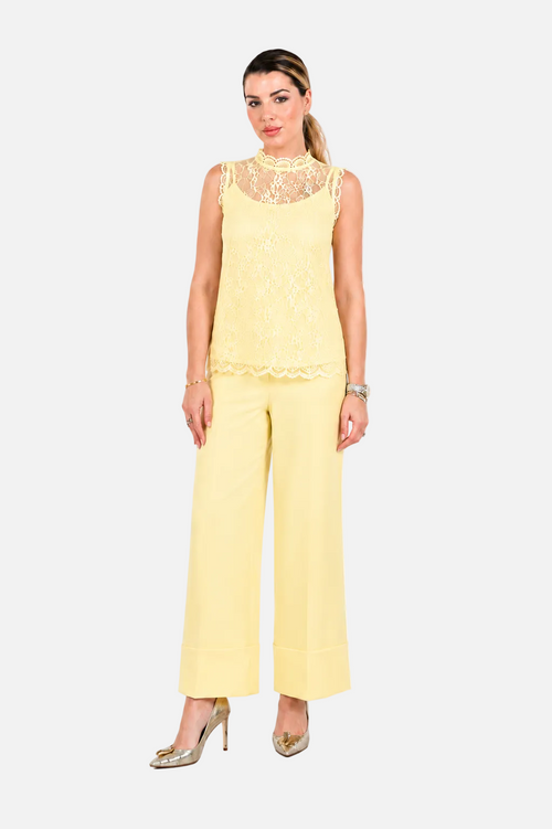 Yellow Lace Top & Wide-Leg Trouser Co-ord Set