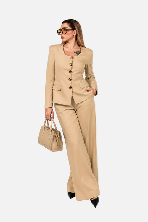 Black Structured Blazer & Wide-Leg Trouser Set