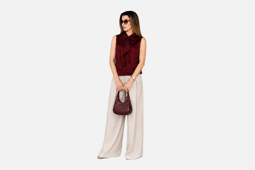 Black Ruffle Bow Blouse & Wide-Leg Trouser Set