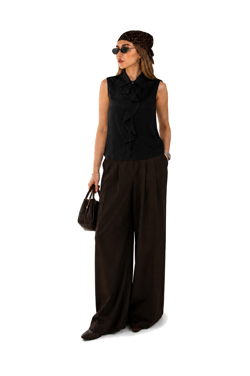 Black Ruffle Bow Blouse & Wide-Leg Trouser Set – Sissili