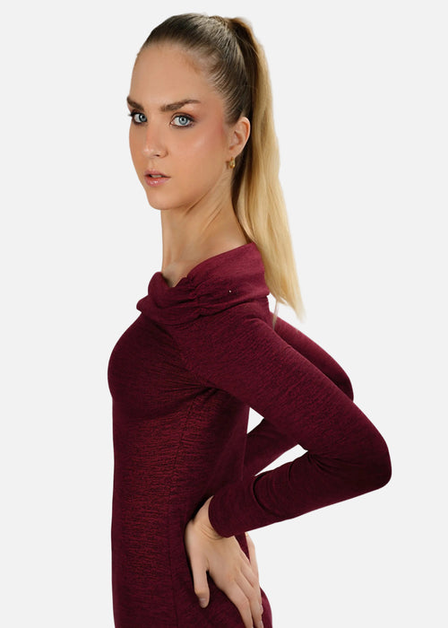 Burgundy Off-Shoulder Long Sleeve Bodycon Dress