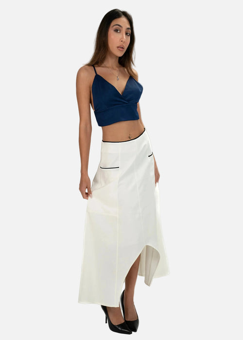 Navy Blue Crop Top and White Asymmetrical Skirt Set