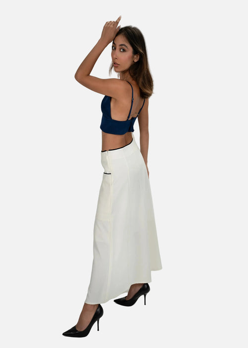 Navy Blue Crop Top and White Asymmetrical Skirt Set