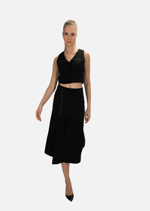 Black Studded Vest and Skirt Matching Set