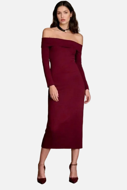 cut off shoulder dress