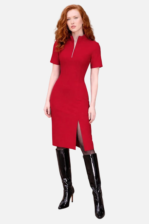 Red Zip-Front Bodycon Dress